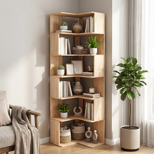 Tier natural wood shaped - 6-tier, l-shaped
